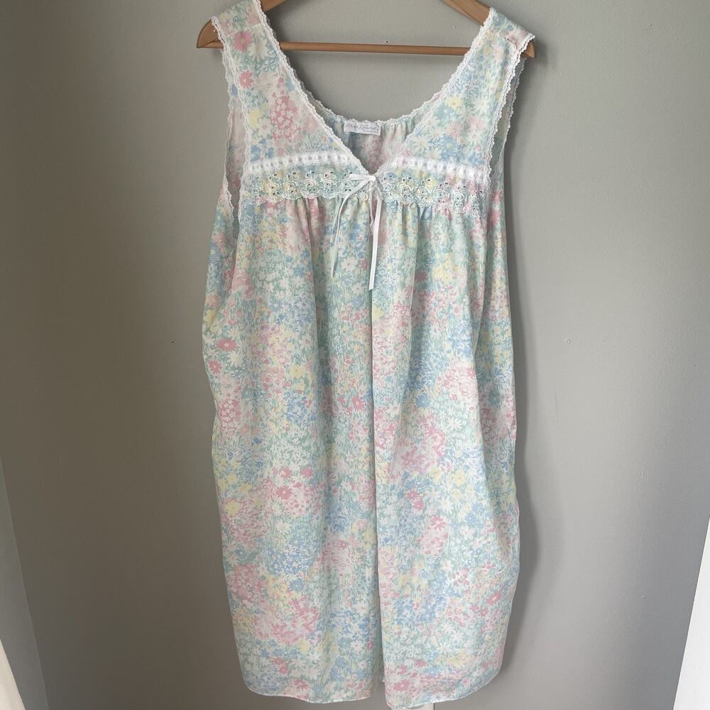 Miss Elaine Vintage Night Gown‎ Womens Size 2X Floral Lightweight